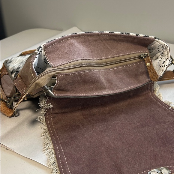 Myra Boho Leather Canvas Crossbody Bag - Picture 7 of 15